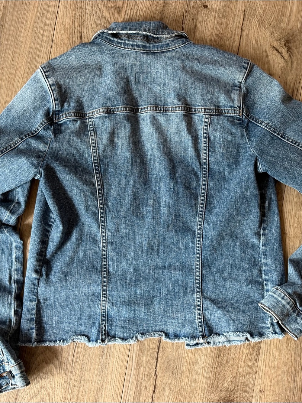 KUT from the Kloth Kara Denim Jacket Women's M Blue Frayed Hem - Picture 2 of 7